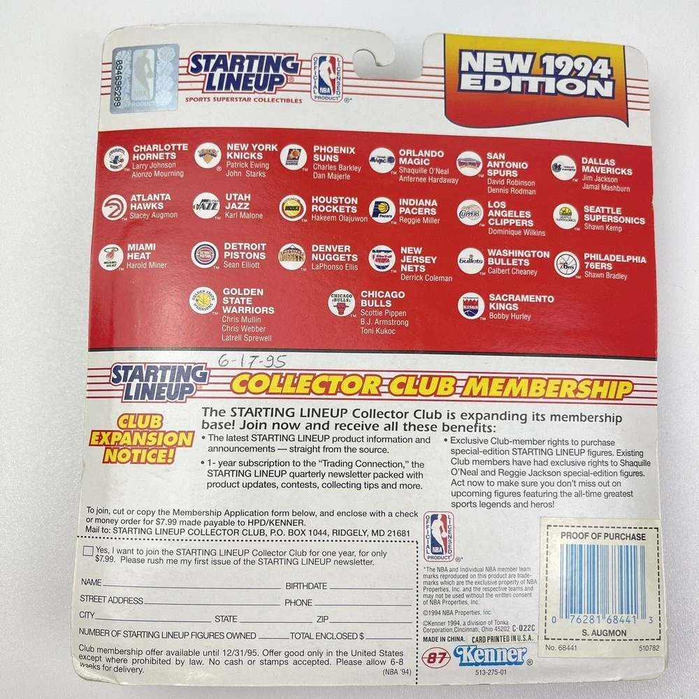 1994 Starting Lineup Stacy Augmon Atlanta Hawks Figure and Card UNLV